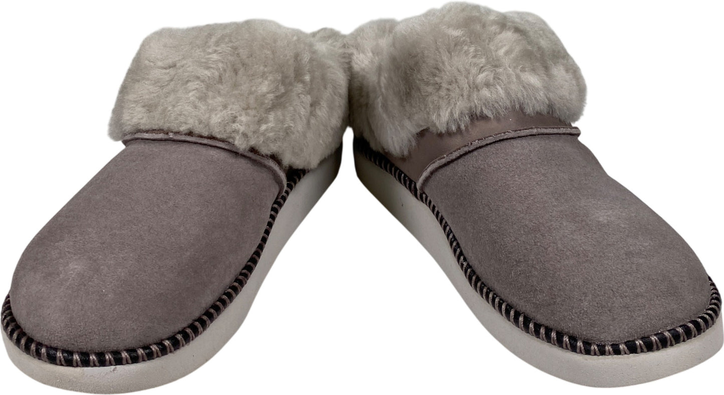 Olukai Women’s Mist Gray Fog Suede KUI Shearling Trim Slippers - 5