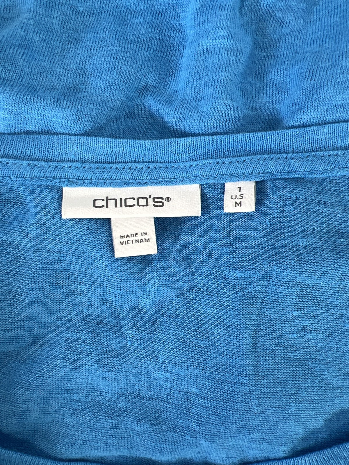 Chico’s Women’s Blue Linen Poof 3/4 Sleeve Top - 1/US M