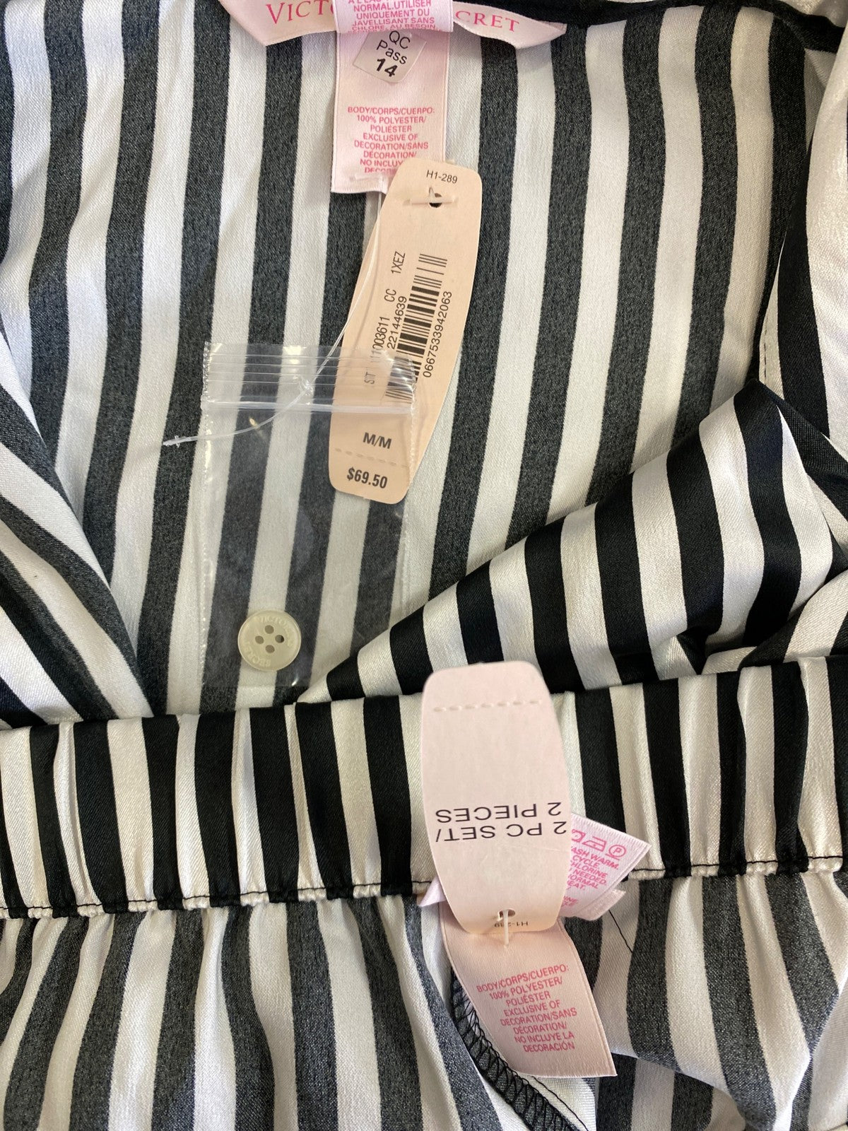 Victoria’s Secret Women’s Black/White Long Sleeve Pajama Shirt and Pant Set - M