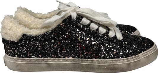 Nine West Women’s Black Glitter Sherpa Trim Lace Up Sneakers - 7.5