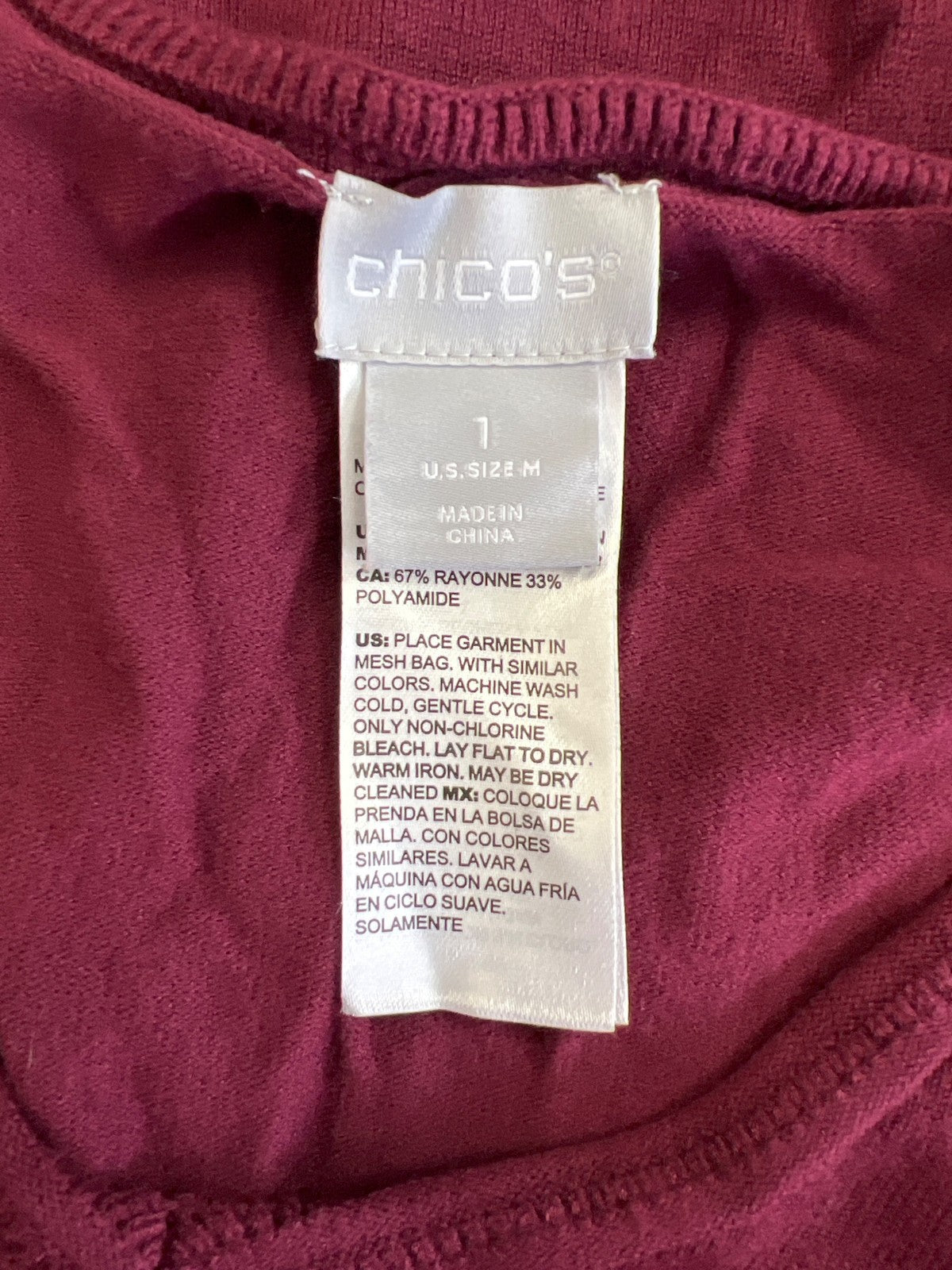 Chico’s Women’s Burgundy Long Sleeve Thin Knit Sweater - 1/US M