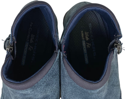 Skechers Women’s Blue Bikers Zappiest Suede Zip Ankle Boots - 8 Wide