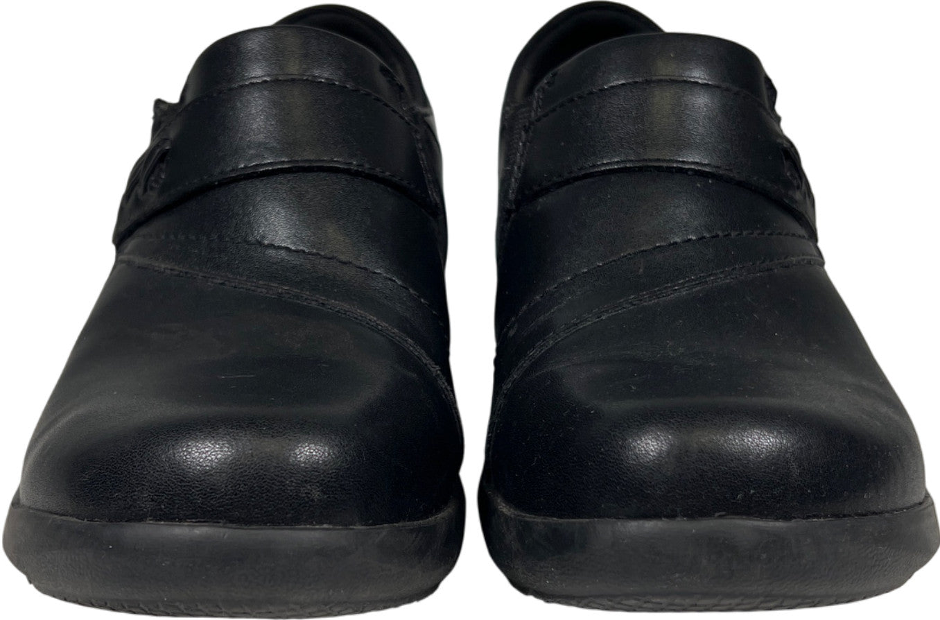 Clarks Collection Women’s Black Leather Slip On Walking Shoes - 8.5