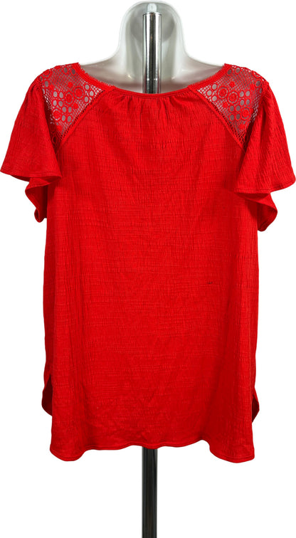 Max Studio Women’s Red Crochet Short Sleeve V-Neck Blouse - Plus 1X