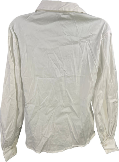 White House Black Market Women’s White Long Pleated Sleeve Button Up Blouse - 8
