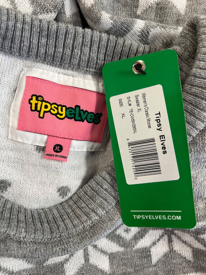 TipsyElves Women’s Gray Classic Moose Holiday Christmas Sweater - XL