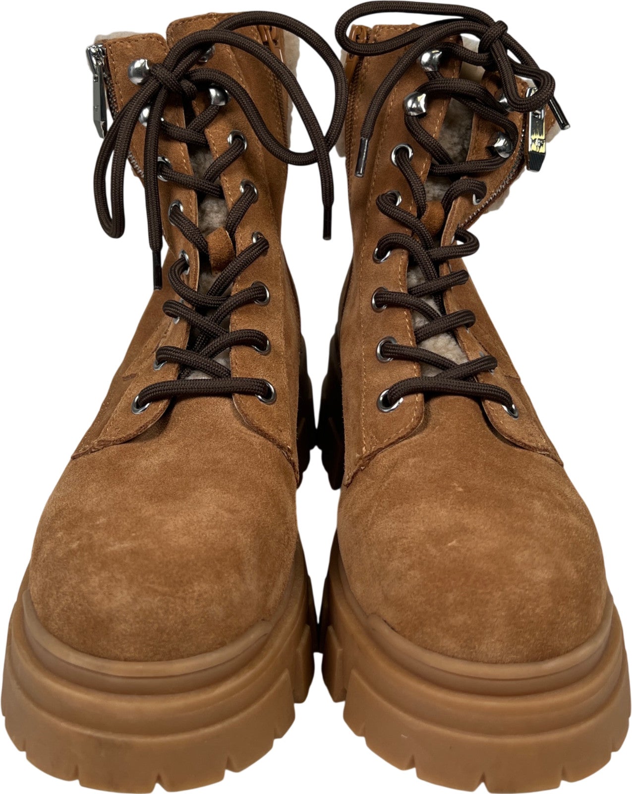 Marc Fisher Women’s Beige/Brown Aboli Suede Combat Boots - 8.5