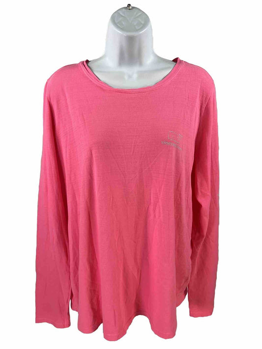 NEW Vineyard Vines Women's Pink Slub Vintage Whale Long Sleeve Shirt - XL