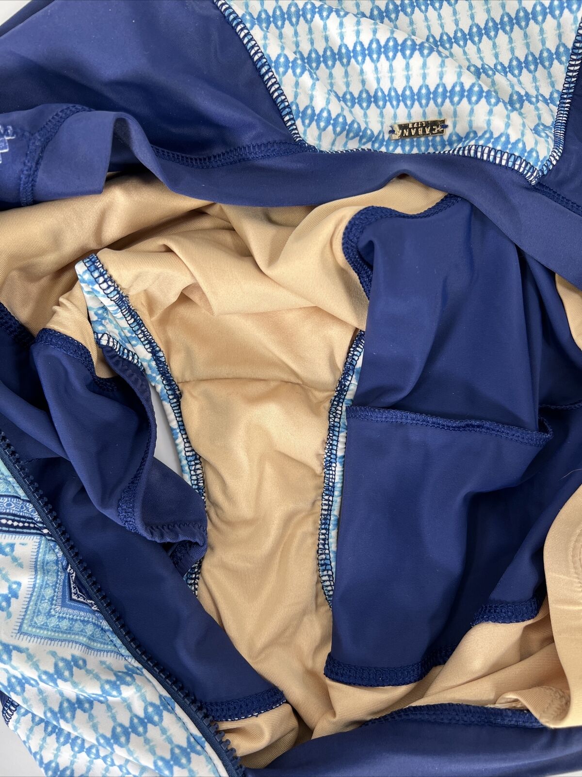Cabana Life Women's Blue Long Sleeve Zip Front Long Sleeve Swim Suit - L