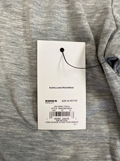 Nine West Women’s Gray Heathered Long Sleeve Mock Neck Shirt - M Petite