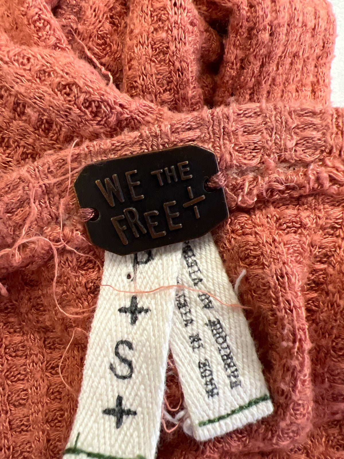 We The Free People Womens Orange/Pink Waffle Knit Long Sleeve Sweater - S Petite