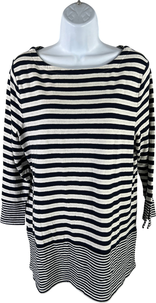J.Jill Women’s Blue Striped 3/4 Slit Sleeve T-Shirt - M