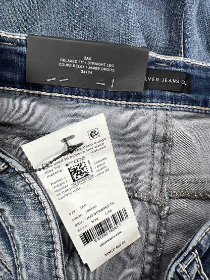 NEW Silver Jeans Men's Light Wash Zac Relaxed Straight Jeans - 34