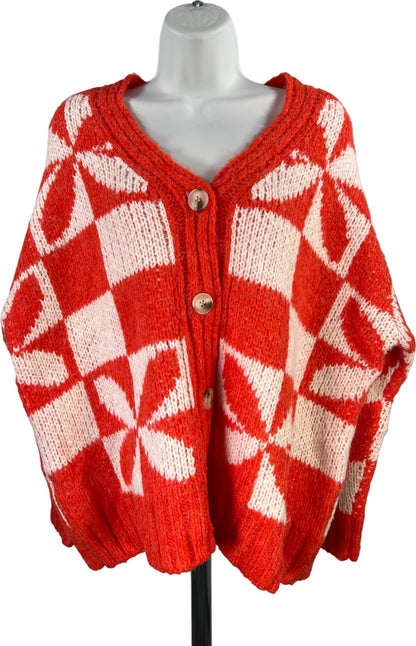 She + Sky Women’s Orange/White Long Sleeve Button Up Chunky Knit Sweater - S