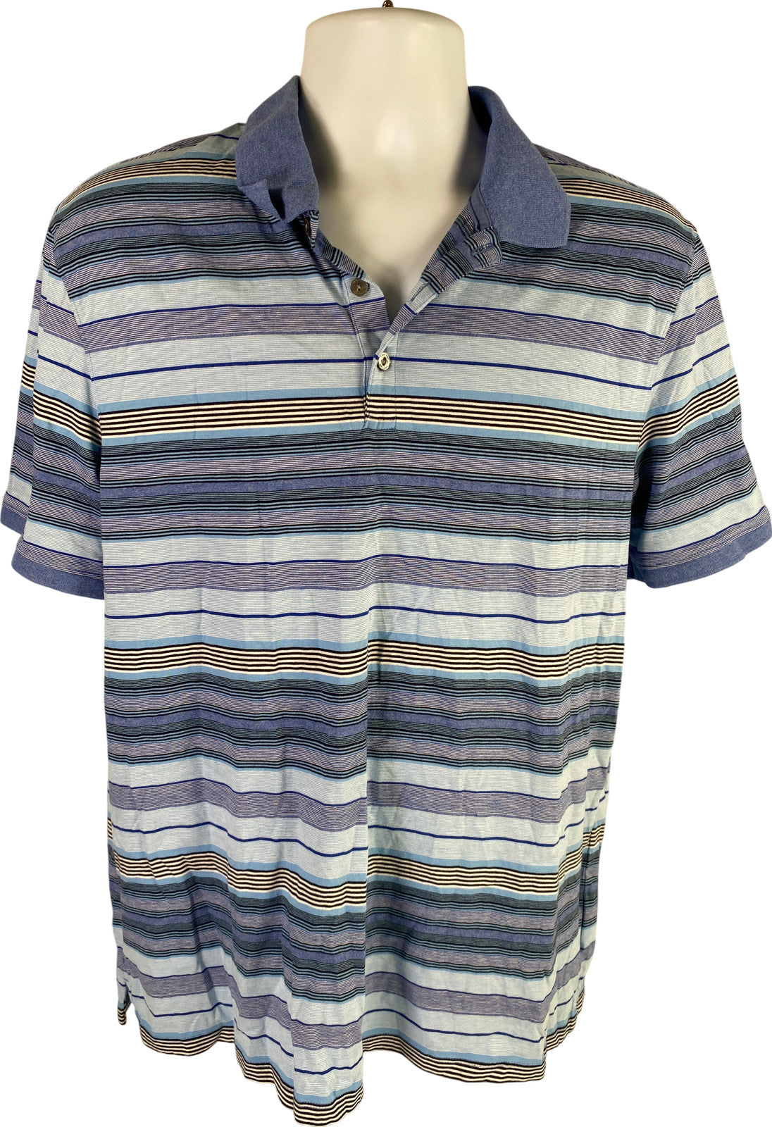 Calvin Klein Men’s Blue Striped Cotton Polo Shirt - L