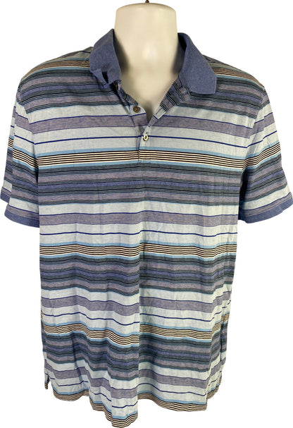 Calvin Klein Men’s Blue Striped Cotton Polo Shirt - L