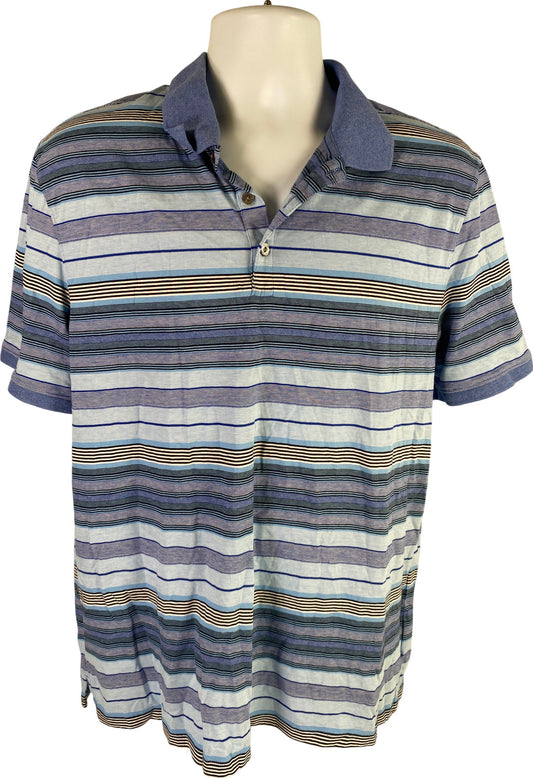 Calvin Klein Men’s Blue Striped Cotton Polo Shirt - L