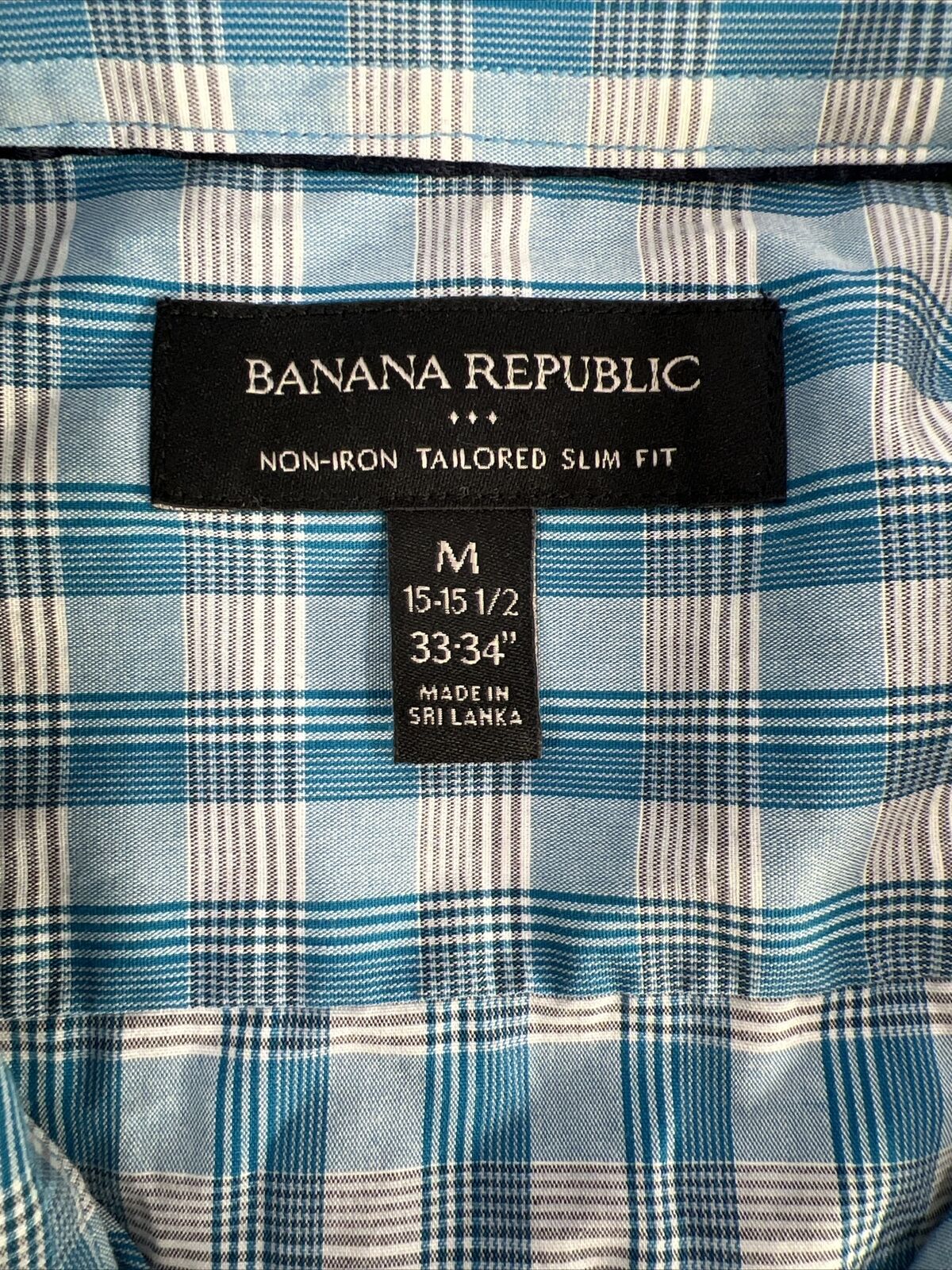 Banana Republic Men's Blue Plaid Non Iron Slim Fit Dress Shirt - M