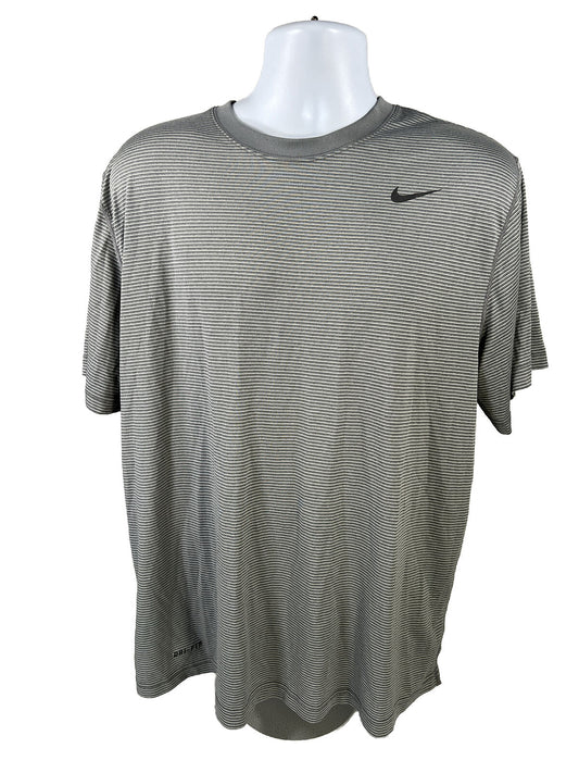Nike Men's Gray Striped Short Sleeve Dri-Fit Shirt - XL