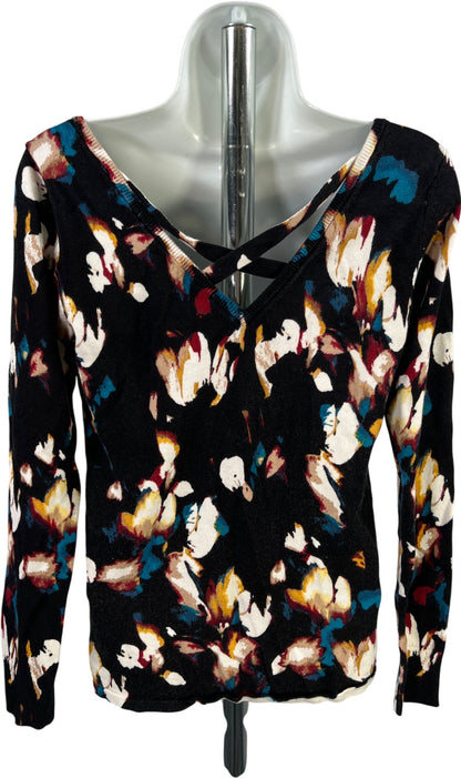 White House Black Market Women’s Black Long Sleeve Criss Cross Back Sweater - S