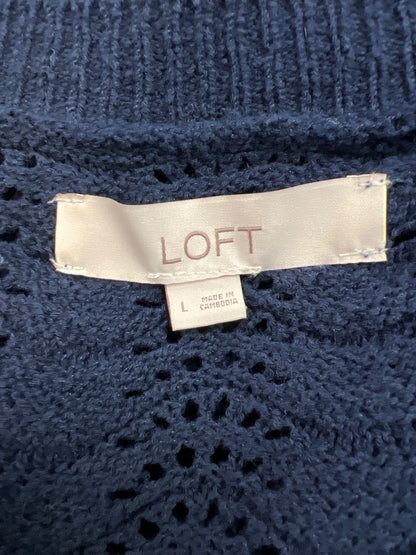 LOFT Women’s Blue Open Knit Long Sleeve Button Up Cardigan Sweater - L