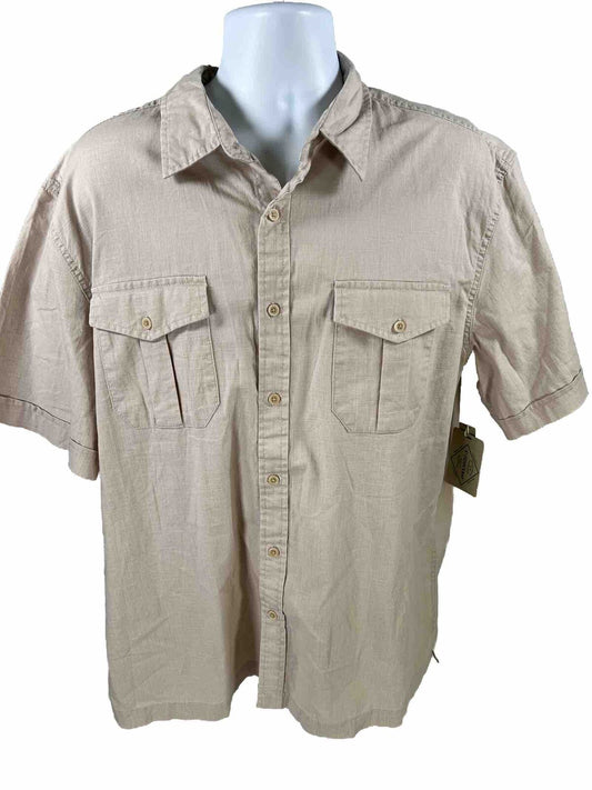 NEW St. Johns Bay Men's Stone Beige Short Sleeve Button Up Shirt - XL