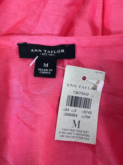 NEW Ann Taylor Women's Pink Silk Semi Sheer Tassel Front Blouse - M