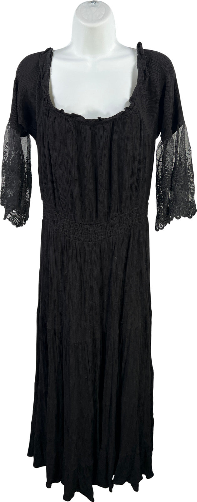 City Chic Womens Black Sheer Bell Sleeve Off The Shoulder Midi Dress - Plus S/16