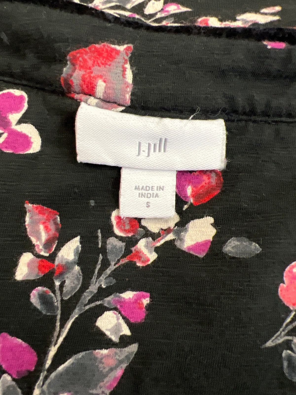 J.Jill Women’s Black Floral V-Neck Long Sleeve Blouse - S