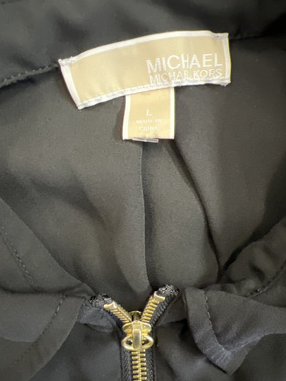 Michael Kors Women’s Black Semi Sheer 1/2 Zip Pullover Roll Sleeve Blouse - L