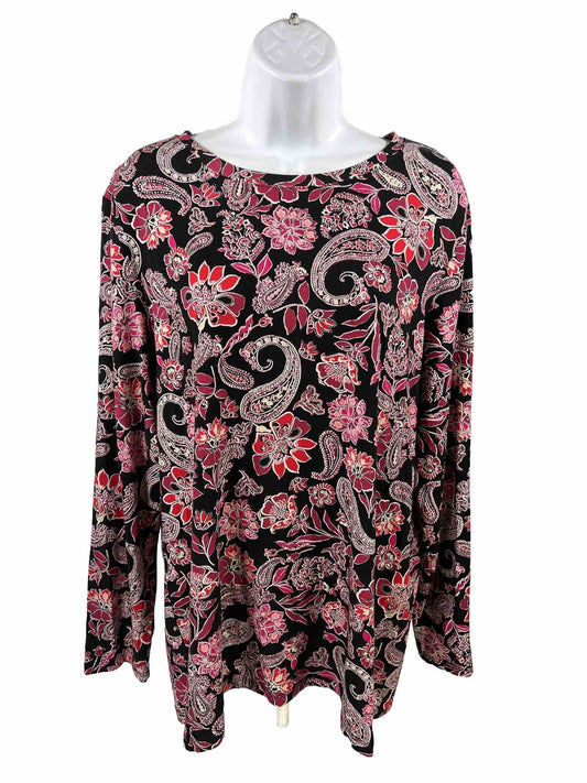 Chico's Women's Black/Red Floral Long Sleeve Top - 3/US XL