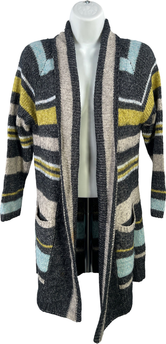 J.Jill Women’s Gray/Blue Striped Long Sleeve Pocket Cardigan Sweater - S Petite