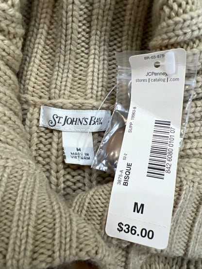 St.Johns Bay Women’s Beige Cable Knit Button Up Cardigan Sweater - M