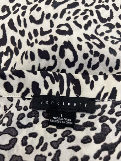 Sanctuary Women’s White/Brown Animal Print V-Neck Long Sleeve Blouse - L