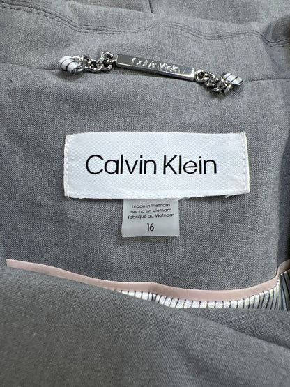 Calvin Klein Women’s Gray Long Sleeve One Button Long Blazer Jacket - 16