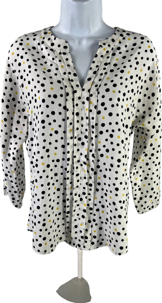 Ann Taylor Women’s White Polka Dot V-Neck Long Sleeve Top - 2