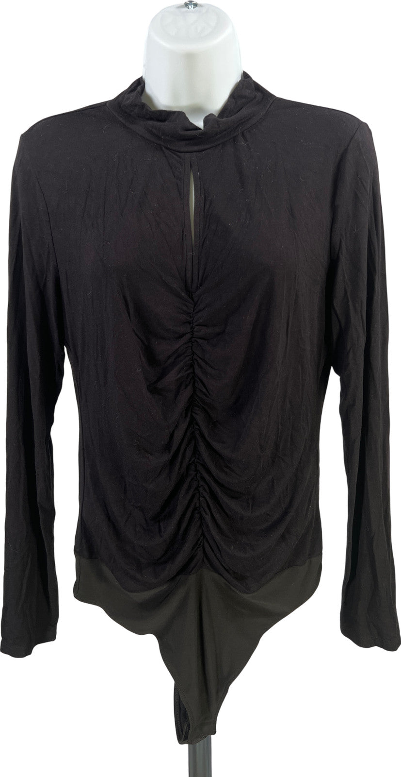 White House Black Market Women’s Black Keyhole Long Sleeve Bodysuit - M