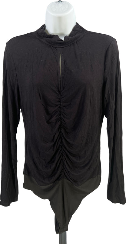 White House Black Market Women’s Black Keyhole Long Sleeve Bodysuit - M