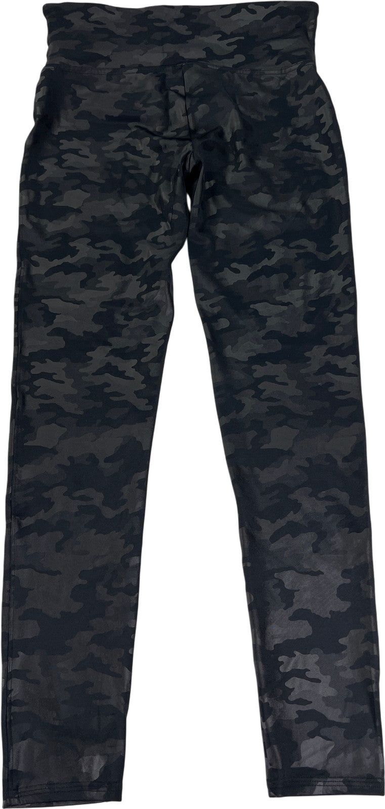 Spanx Women’s Black Faux Leather Camo Leggings - L Petite