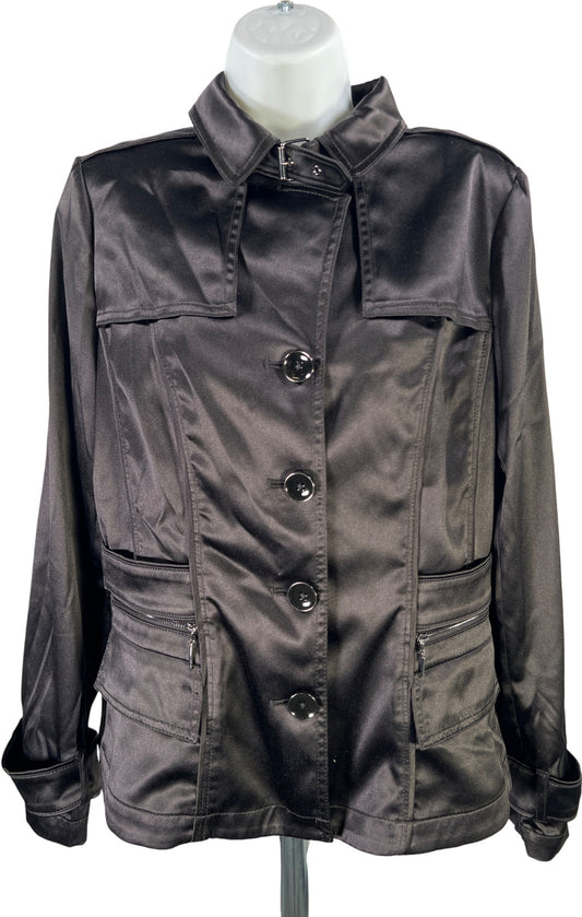 White House Black Market Women’s Black Satin Moto Jacket - S