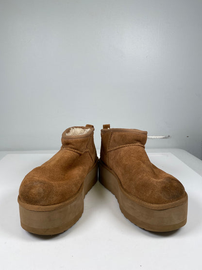 UGG Women’s Brown Chestnust Classic Ultra Mini Shearling Platform Boots - 9