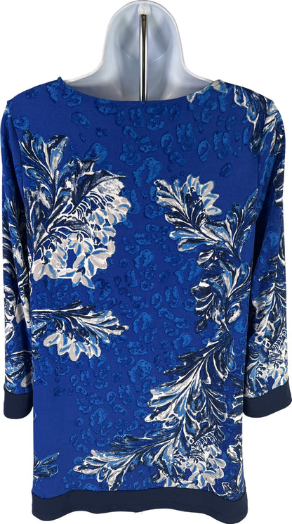 Chico’s Women’s Blue Floral 3/4 Sleeve Blouse - 0/S