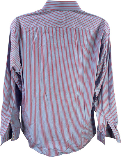 Thomas Pink Men’s Blue/Red Striped Slim Fit Button Up Dress Shirt - 17.5