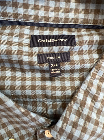 Croft and Barrow Men’s Blue/Gray Plaid Stretch Woven Button Up Shirt - XXL