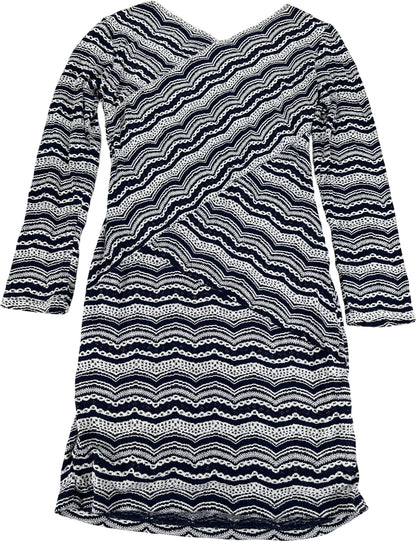 BCBGMaxazria Women’s Blue/White Lace Lined Long Sleeve Sheath Dress - L