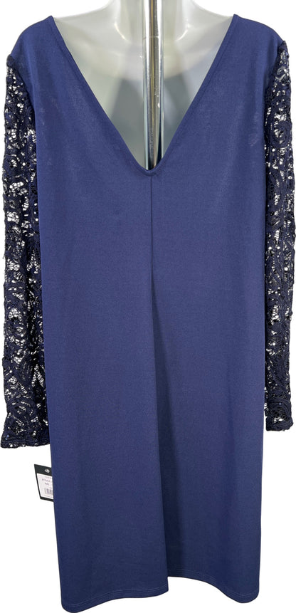 Marina Women’s Navy Blue 3/4 Sheer Sequin Sleeve Cocktail Shift Dress - 12