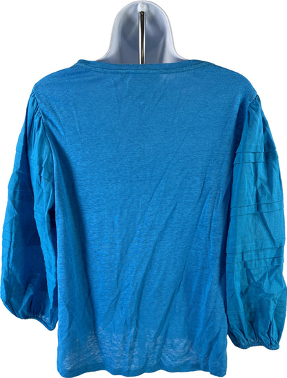 Chico’s Women’s Blue Linen Poof 3/4 Sleeve Top - 1/US M