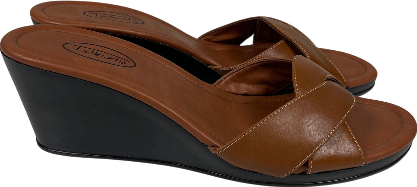 Talbots Women’s Brown Leather Slip On Wedge Sandals - 9.5
