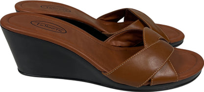 Talbots Women’s Brown Leather Slip On Wedge Sandals - 9.5