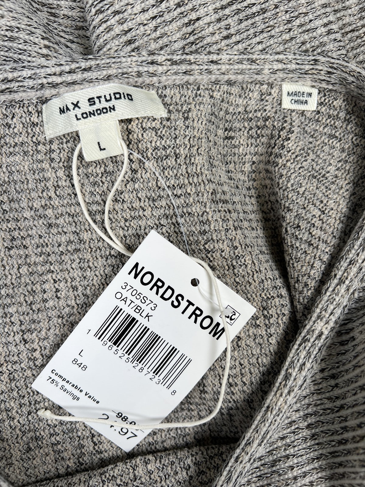 Max Studio Women’s Oat/Black Short Sleeve Ribbed Shirt - L